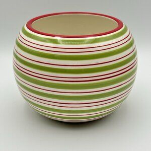 Globe Shaped Storage Bowl Striped Round Red Green Christmas Candy Snack by FTD